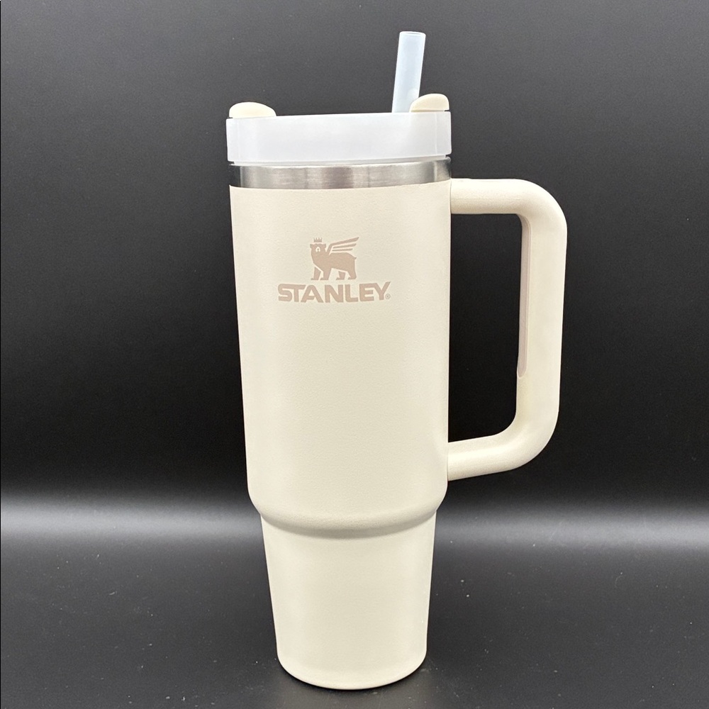 Stanley Cream 30 oz Travel Mug Tumbler with Handle, Lid, and Straw